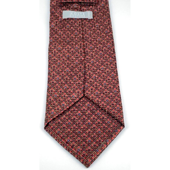 KOLTE Couture Red Plaid Circles Dots Geometric 100% Silk Necktie Hand Made Italy - Picture 8 of 12